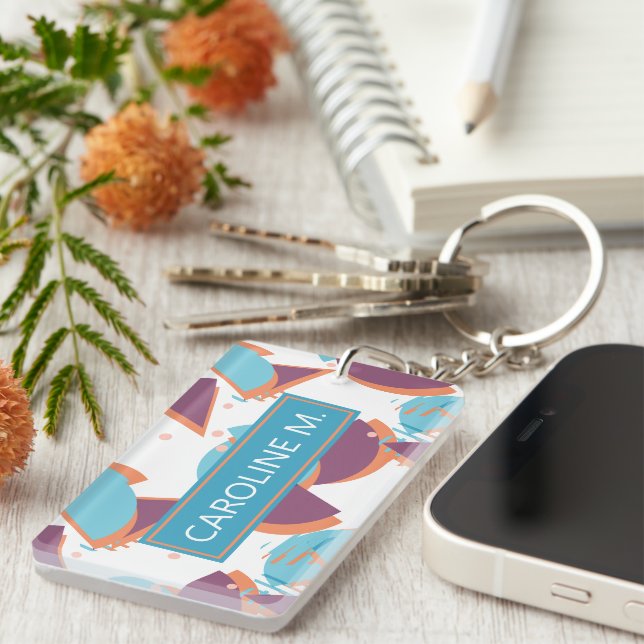 Custom Hip Geometric Modern Abstract 50s Pattern Keychain (Front Right)