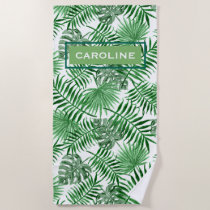 Custom Hip Retro Tropical Green Palm Leafs Pattern Beach Towel