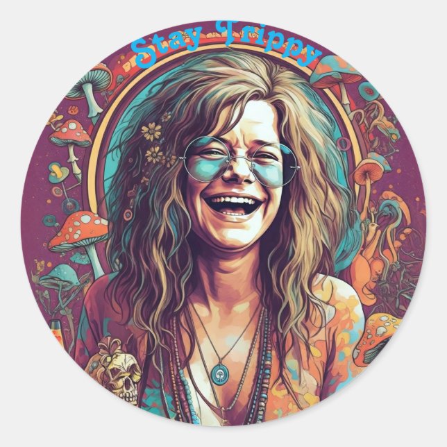 Custom Hippie Boho Stay Trippy Vibes Personalize  Classic Round Sticker (Front)