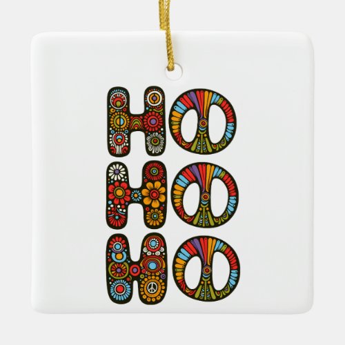 Custom Hippie Style Groovy Christmas Santa  Ceramic Ornament