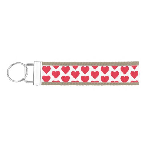Custom Hipster Red Hearts And Tan Wristlet Wrist Keychain