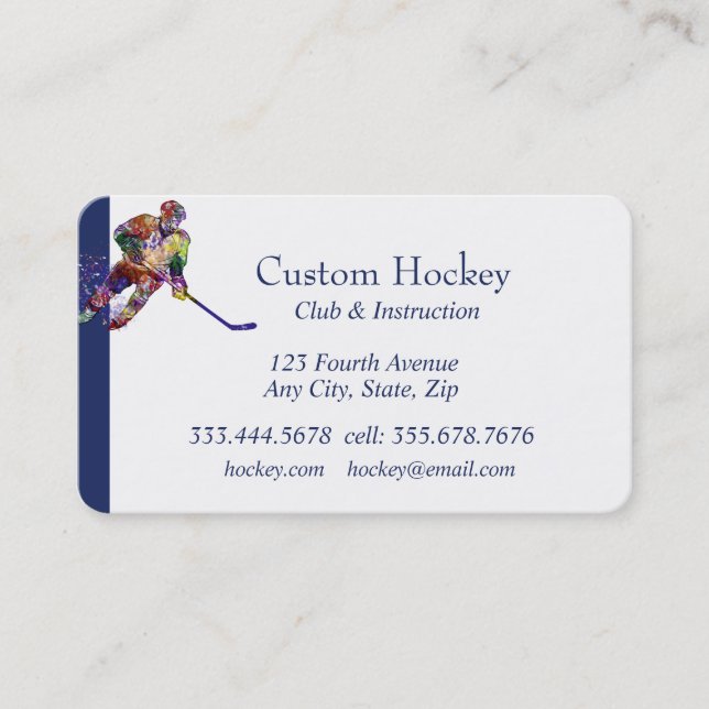 Custom Hockey Club Instructor  Business Card (Front)