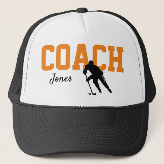 Custom Hockey Coach Name Orange Trucker Hat