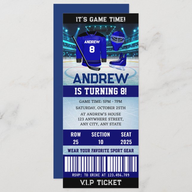 Custom Hockey Game Ticket Birthday Decorations Invitation (Front/Back)