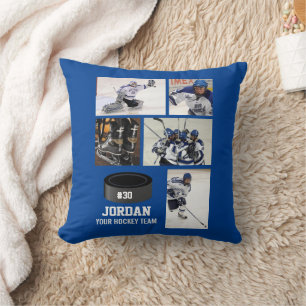 Custom Hockey Photo Collage Team Name Number Throw Pillow