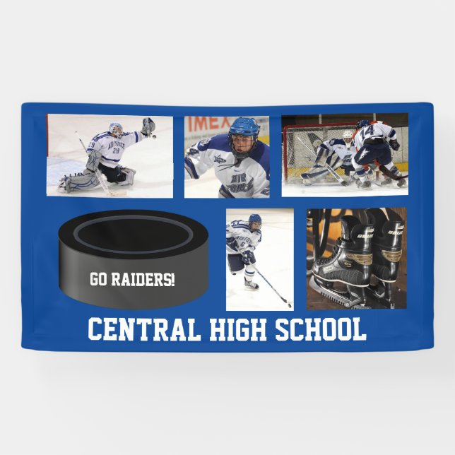 Custom Hockey Photo Collage Team Name Your Text Banner (Horizontal)