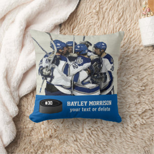 Custom Hockey Photo Player Name, Team & Number Throw Pillow