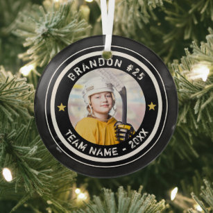 Custom Hockey Player Number Photo Your Color Glass Ornament