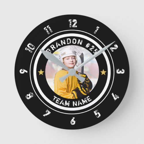 Custom Hockey Player Number Photo Your Color Round Clock