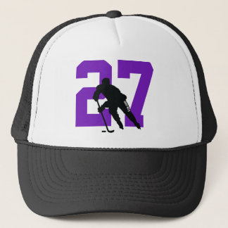 Custom Hockey Player Number Purple Trucker Hat