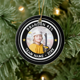 Custom Hockey Player Number Team Photo Your Color Ceramic Ornament