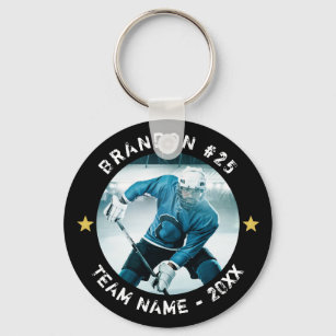 Custom Hockey Player Number Team Photo Your Color Keychain