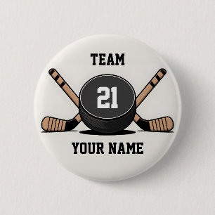 Custom Hockey Puck and Sticks Keychain Button