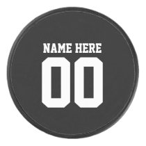 Custom hockey puck with jersey number and name