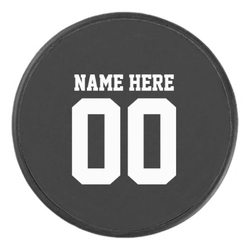 Custom hockey puck with jersey number and name