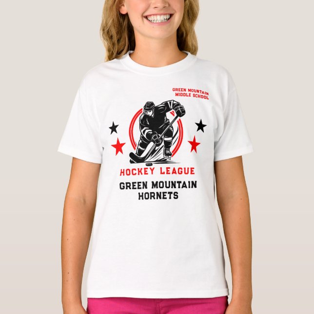 Custom Hockey School Club League Name Number T-Shirt (Front)