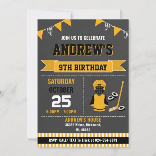 Custom Hockey Sports Birthday Invitation