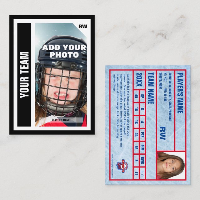 Custom Hockey Trading Card (Black) Add Your Stats (Front/Back)