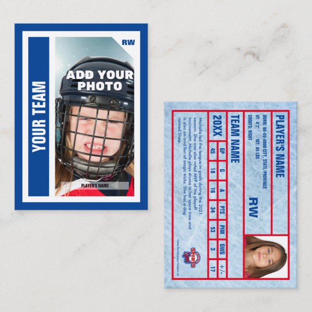 Custom Hockey Trading Card - Blue - Add Your Stats (Front/Back)
