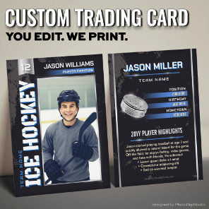 Custom Hockey Trading Card, Blue Power Player Calling Card