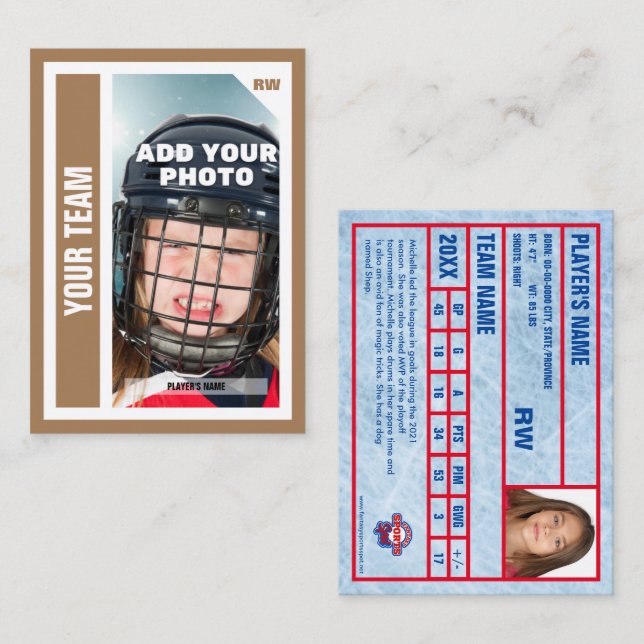 Custom Hockey Trading Card (Brown) Add Your Stats (Front/Back)