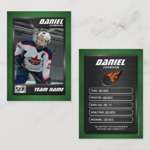 Custom Hockey Trading Card, Green Graphite Player Place Card