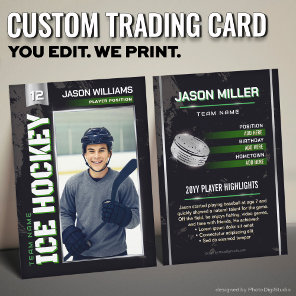 Custom Hockey Trading Card, Green Power Player Calling Card
