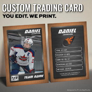 Custom Hockey Trading Card, Orange Graphite Player Calling Card