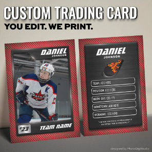 Custom Hockey Trading Card, Red Graphite Player Calling Card