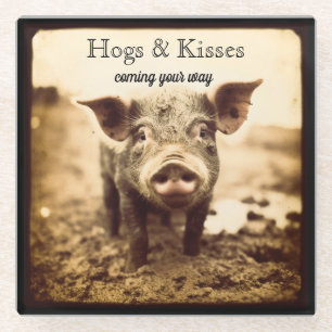 Custom Hogs & Kisses Muddy Piglet Boutique Glass Coaster