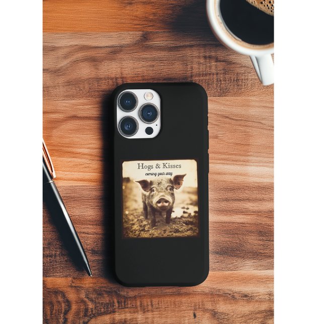 Custom Hogs & Kisses Sepia Farmhouse Boutique Case-Mate iPhone Case (Creator Uploaded)