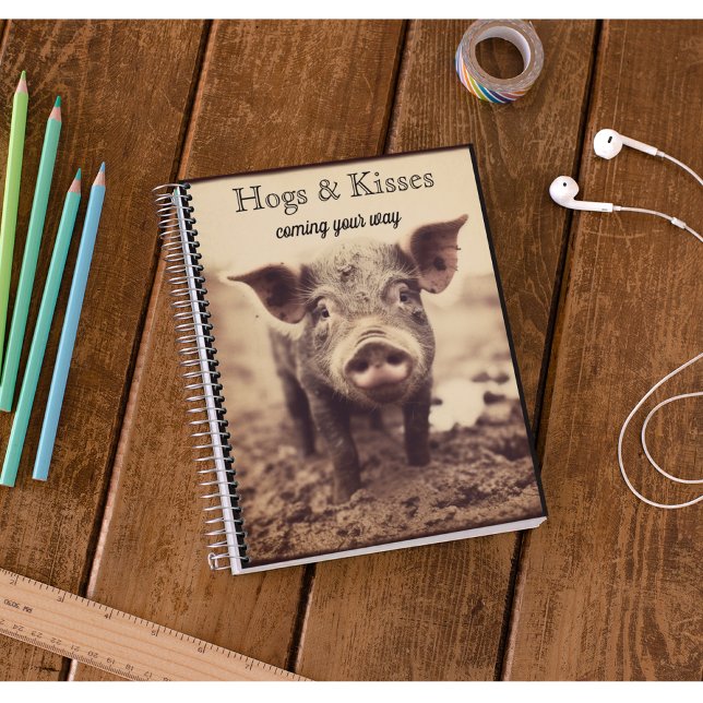 Custom Hogs & Kisses Vintage Sepia Sketchbook Notebook (Creator Uploaded)
