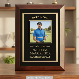 Custom Hole in One Black Gold Photo Award Plaque