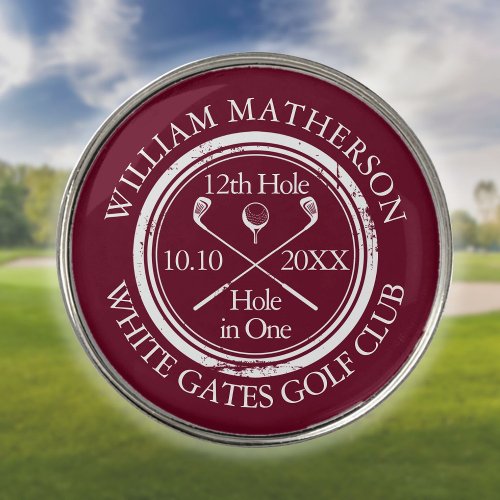 Custom Hole in One Classic Burgundy Golf Ball Marker