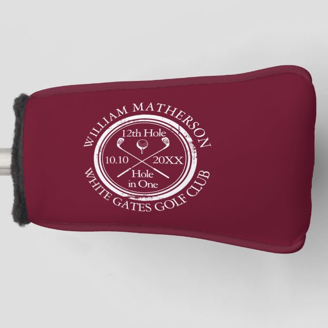 Custom Hole in One Classic Burgundy Golf Head Cover (Front)