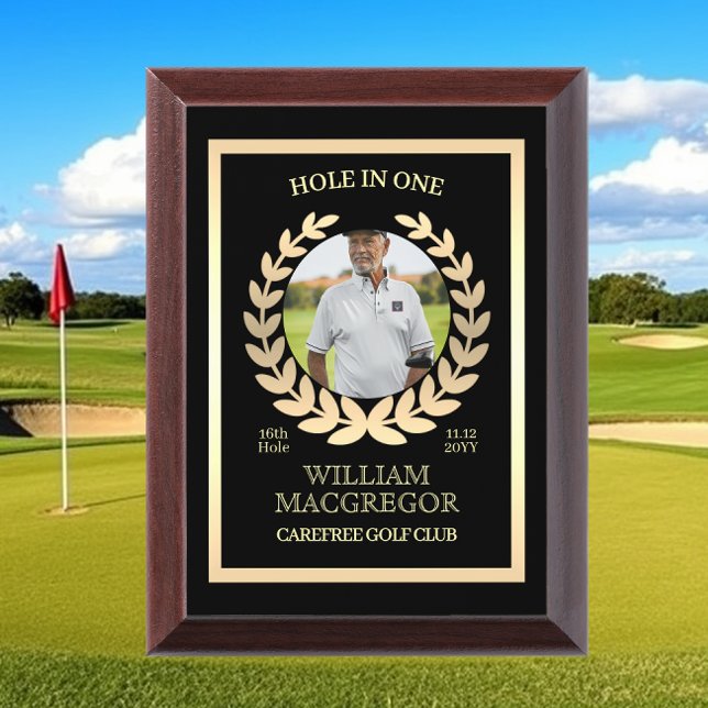Custom Hole in One Gold Black Photo Award Plaque (Creator Uploaded)