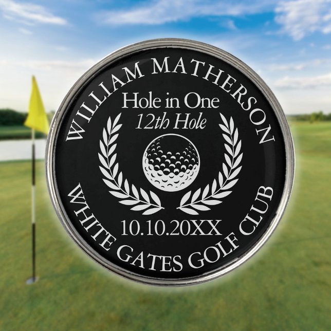 Custom Hole in One Golf Ball Wreath Black White  Golf Ball Marker (Custom Hole in One Golf Ball Wreath Black White Golf Ball Marker)