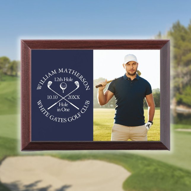 Custom Hole in One Photo Golfer Golf Navy Blue Award Plaque (Custom Hole in One Photo Golfer Golf Navy Blue Award Plaque)