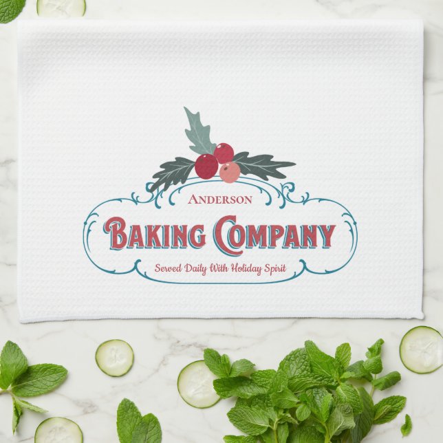 Custom Holiday Baking Kitchen Family Monogram Kitchen Towel (Folded)
