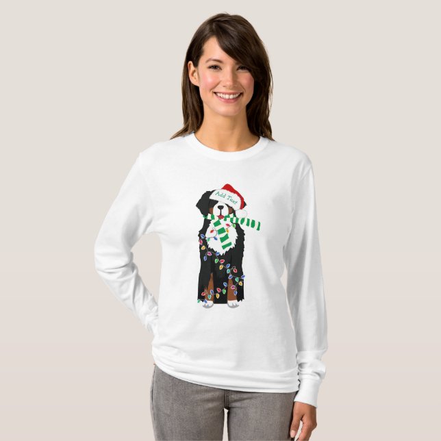 Custom Holiday Bernese Mountain Christmas Dog T-Shirt (Front Full)
