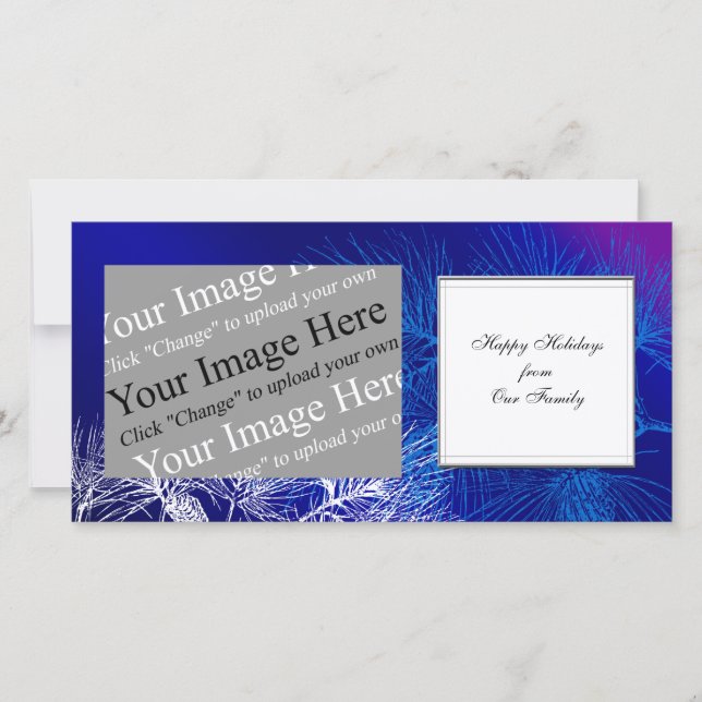 Custom Holiday Blue and White Winter Pine Card (Front)