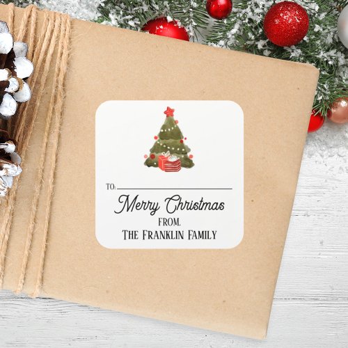 Custom Holiday Christmas Tree To  From Square Sticker