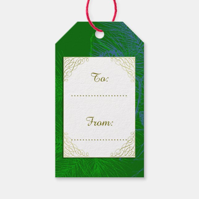 Custom Holiday Green Pine Pattern Tag (Front)