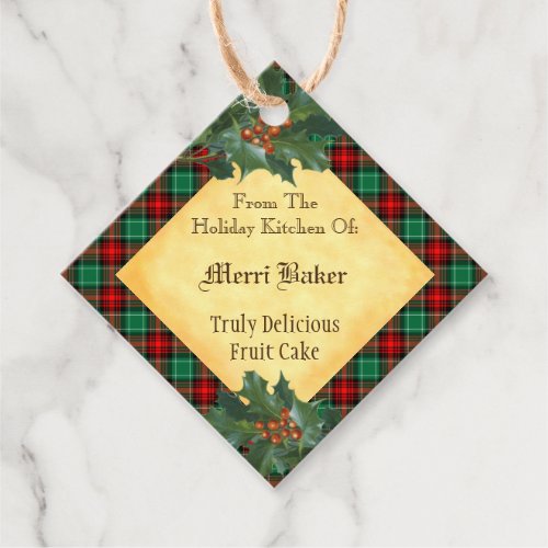 Custom Holiday Kitchen Holly Red Green Plaid Favor Tags