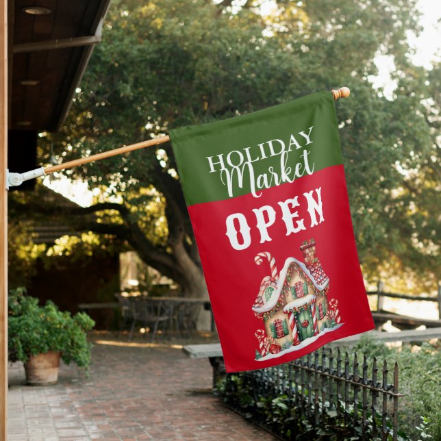 Custom Holiday Market Open House Flag (In SItu)