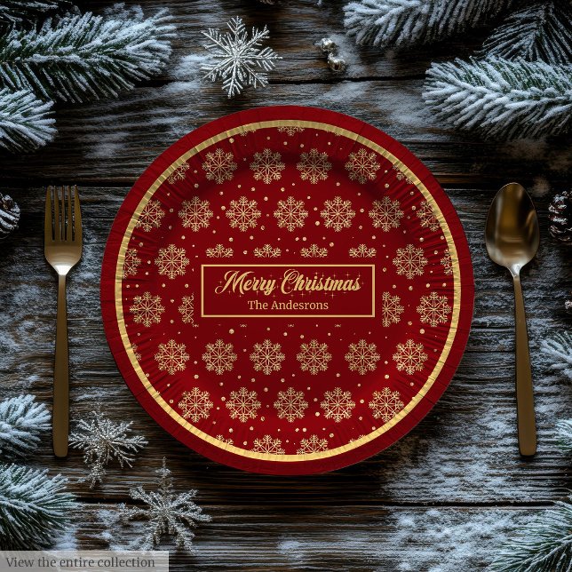 Custom Holiday Paper Plates Red Gold Monogram (Custom Holiday Paper Plates Red Gold Monogram)