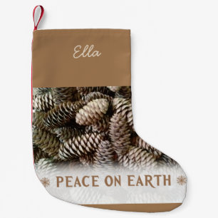 Custom Holiday Peace on Earth Pine Cone Small Christmas Stocking