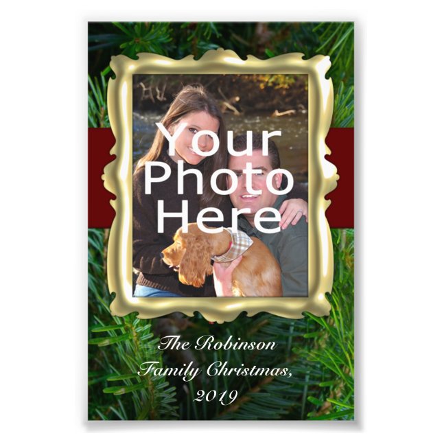 Custom Holiday Photo Border, Vertical Gold Frame Print (Front)