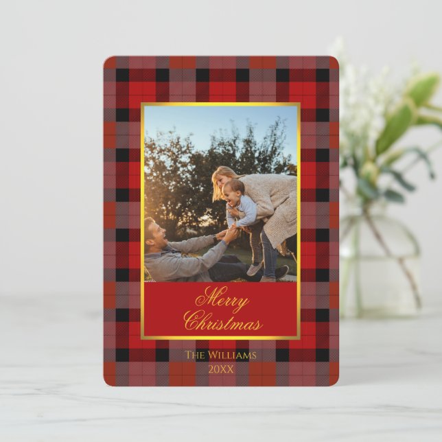 Custom Holiday Photo Card in Traditional Plaid (Standing Front)