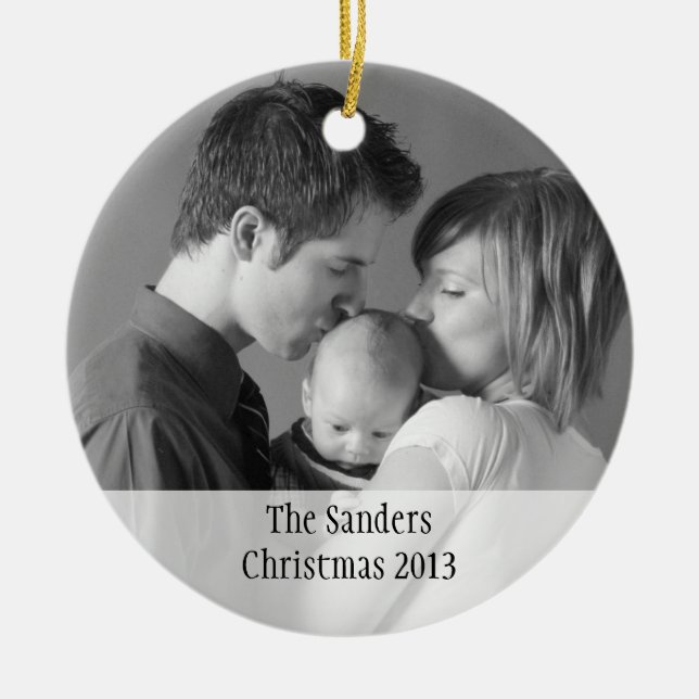 Custom holiday photo memory sentimental keepsake ceramic ornament (Front)